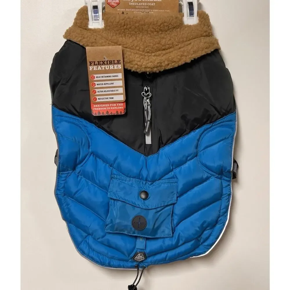Arcadia Trail LARGE Insulated Dog Puffer Coat Sherpa Fleece Reflective Thermal